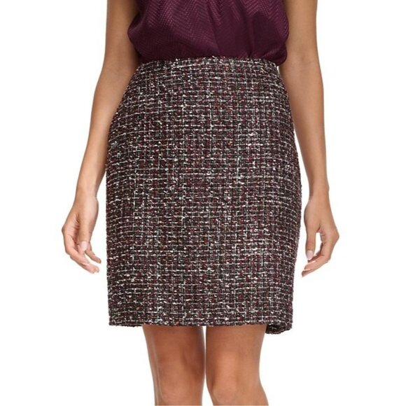 Calvin Klein Dresses & Skirts - Calvin Klein Women's Tweed Mini Pencil Skirt burgundy Black Size 10 MSRP $89
